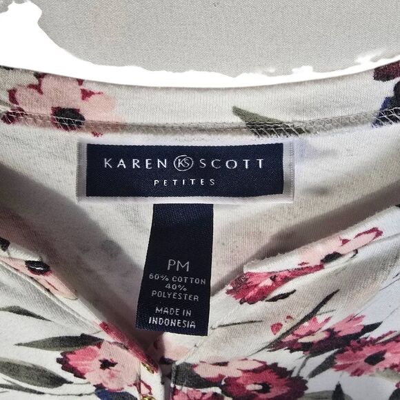 Karen Scott Floral Pink, Red, and Cream Shirt - Picture 3 of 6